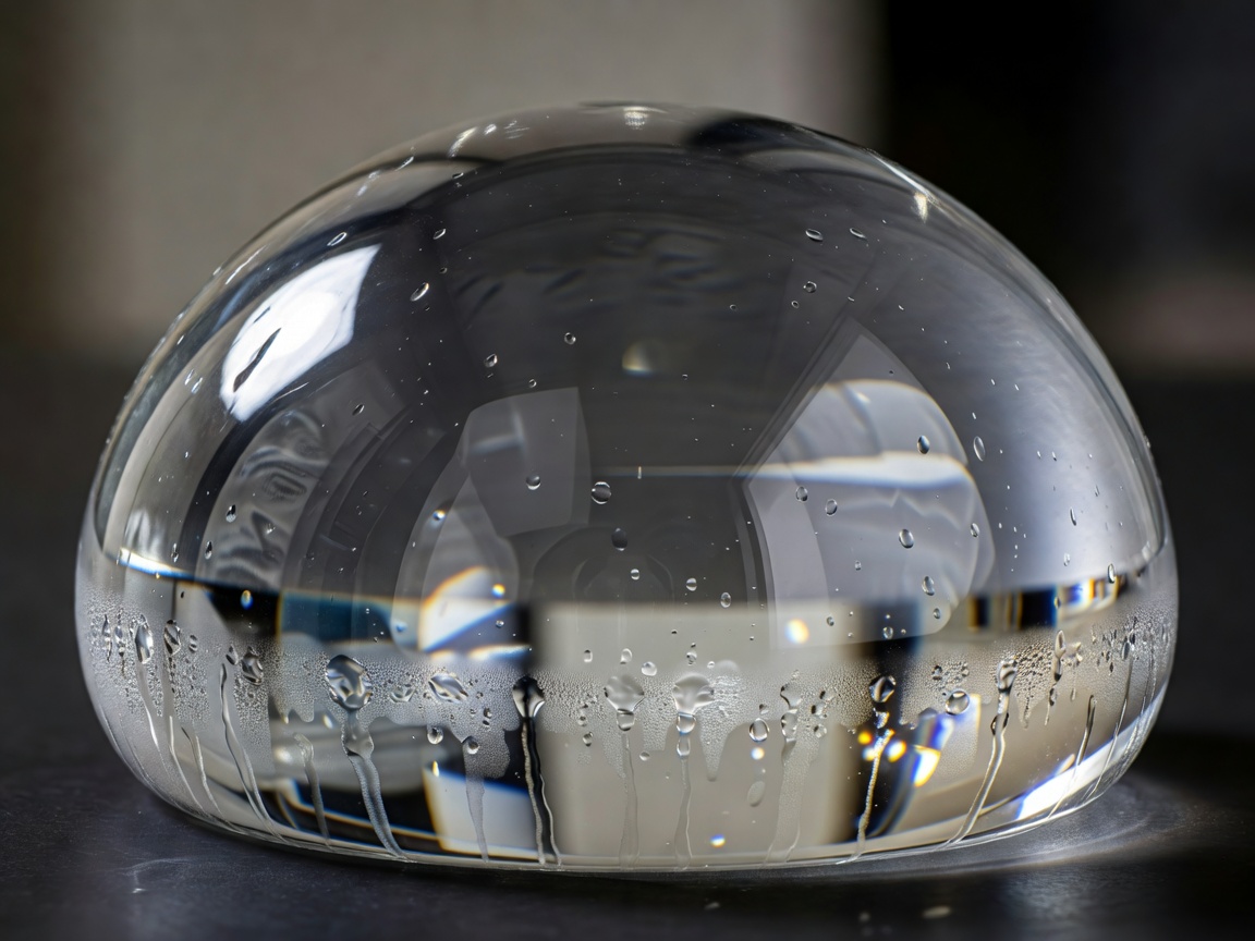 Clear crystal dome showing internal reflections and condensation patterns